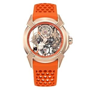 Luxury Automatic Shree Ram Edition Watch for Men– Women Heavy Open Machine Design with Orange Straps, Shri Ram ji & Hanuman ji Artwork, Ayodhya Mandir Dial | Premium Devotional Wristwatch [41mm Bezel] 1Year warranty]