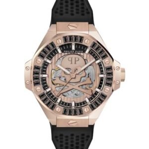 Philipp Plein Plein $keleton Royal Collection Luxury Mens Watch Timepieces with a Black Strap Featuring a Rose Gold Case and a Rosegold Dial, Rosegold-PWPFA0324, OS, Philipp Plein | Plein $keleton