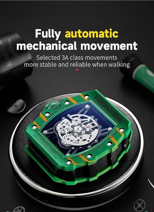 FEICE Men's Vintage Automatic Mechanical Watch | Skeleton Waterproof Watch | Silicone Strap | Sport Luminous Analog | Unique Business Wristwatch for Men | Green FM603 - Image 5