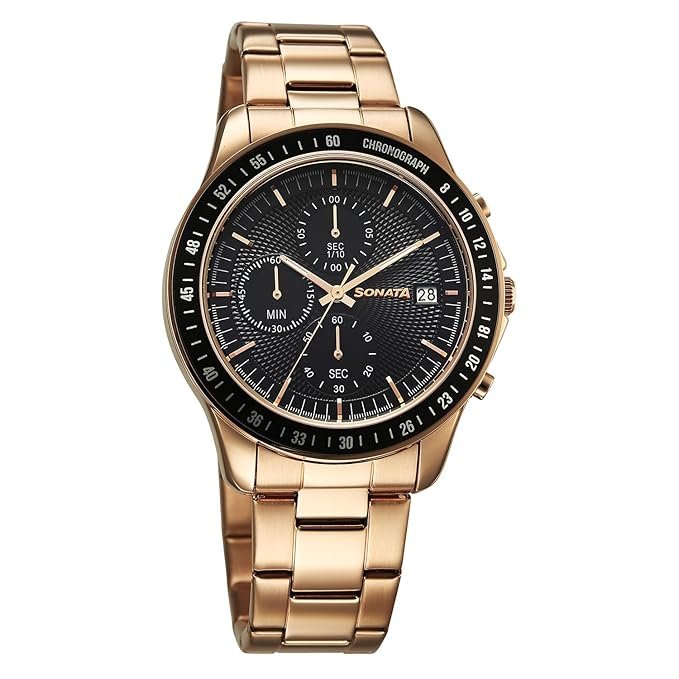 Sonata Chronos Quartz Black Round Dial Men's Watch | Stainless Steel Strap Material | Watches for Men Analog - 77187KM05 - Image 2