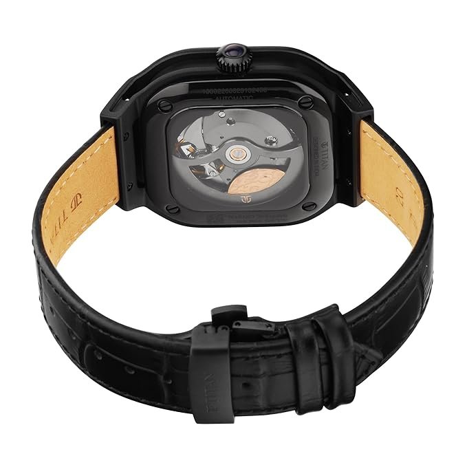 Titan Mens Analog Black Dial Black Band Leather Watch - Image 4