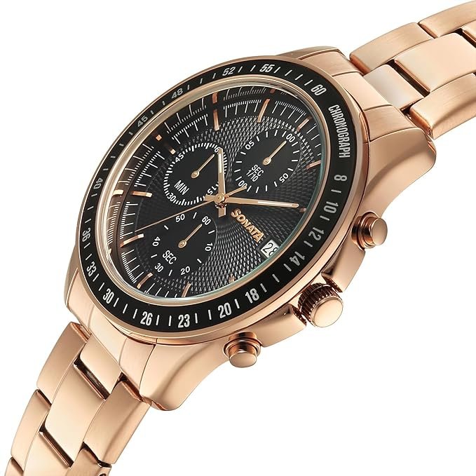 Sonata Chronos Quartz Black Round Dial Men's Watch | Stainless Steel Strap Material | Watches for Men Analog - 77187KM05 - Image 5
