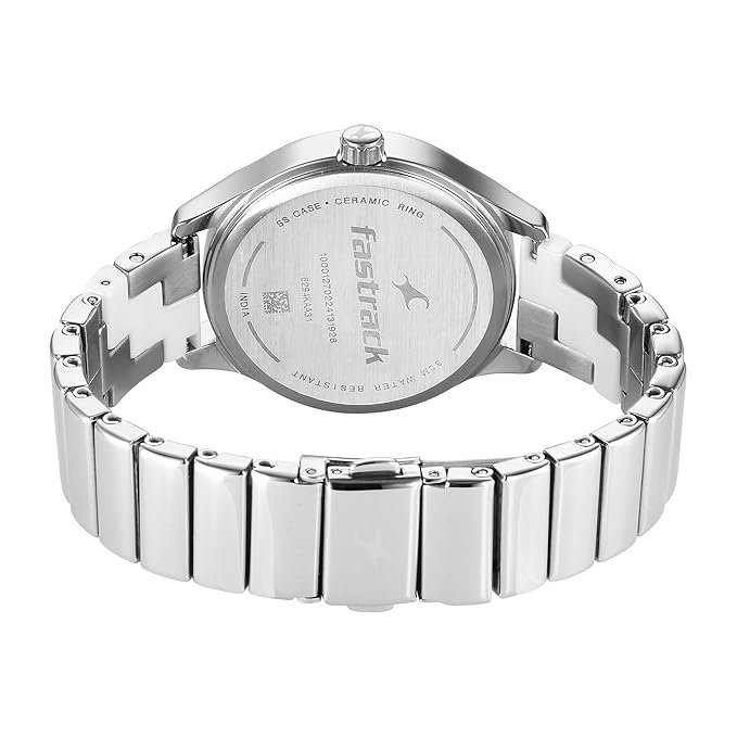 Fastrack Cerame Quartz Multifunction Silver Dial Silver Steel & Ceramic Strap Watch for Girls - 6294KD02 - Image 5
