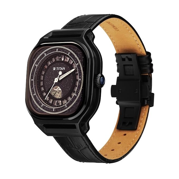 Titan Mens Analog Black Dial Black Band Leather Watch - Image 5