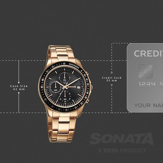 Sonata Chronos Quartz Black Round Dial Men's Watch | Stainless Steel Strap Material | Watches for Men Analog - 77187KM05 - Image 7