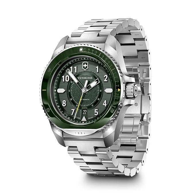 Victorinox Stainless Steel Journey 1884, Automatic Swiss Made Men's Analog Watch, Green Dial, 43 Mm, Water Resistant Up To 200 M, Sellita Sw 200-1 Movement, Wrist Watch For Men | 242015,Silver Band - Image 6