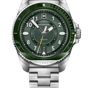 Victorinox Stainless Steel Journey 1884, Automatic Swiss Made Men's Analog Watch, Green Dial, 43 Mm, Water Resistant Up To 200 M, Sellita Sw 200-1 Movement, Wrist Watch For Men | 242015,Silver Band