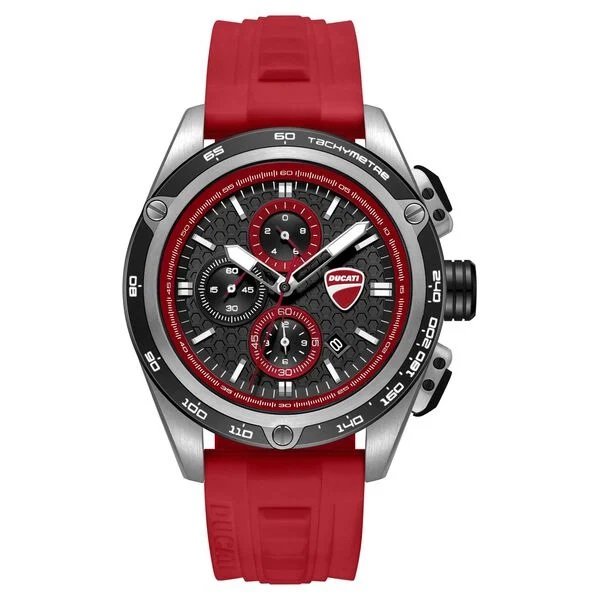 Ducati Quartz Chronograph Black Dial Red Silicone Strap Watch For Men - Image 2