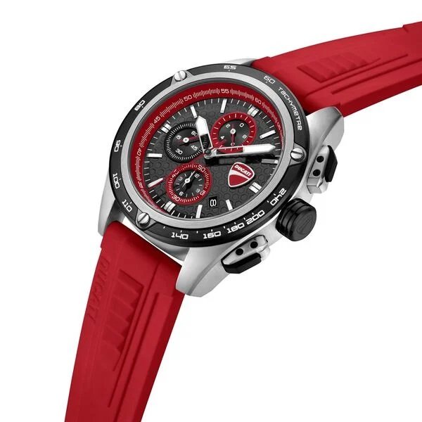 Ducati Quartz Chronograph Black Dial Red Silicone Strap Watch For Men - Image 3