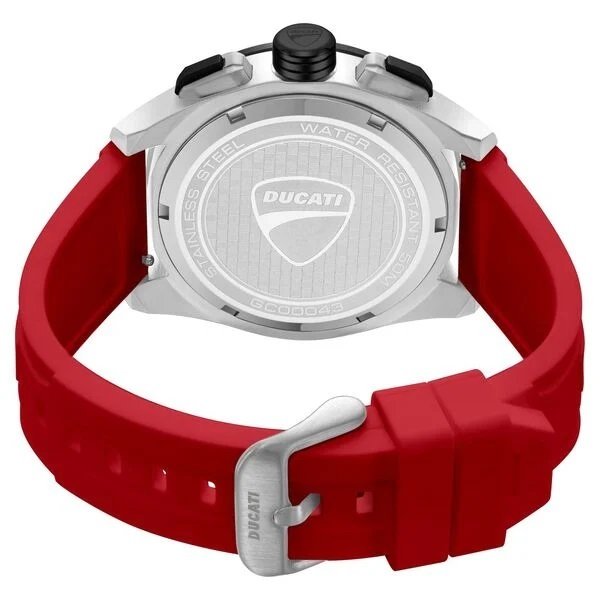 Ducati Quartz Chronograph Black Dial Red Silicone Strap Watch For Men - Image 4