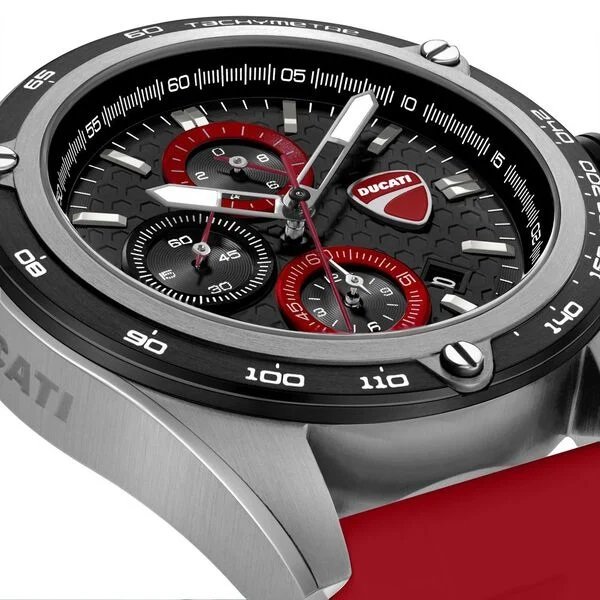 Ducati Quartz Chronograph Black Dial Red Silicone Strap Watch For Men - Image 5