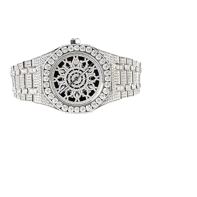 MASTER OF BLING Mens Stainless Steel VS Moissanite Skeleton Dial Octagon Hip Hop Luxury Analog Watch, Silver - Image 2