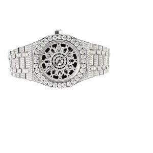 MASTER OF BLING Mens Stainless Steel VS Moissanite Skeleton Dial Octagon Hip Hop Luxury Analog Watch, Silver