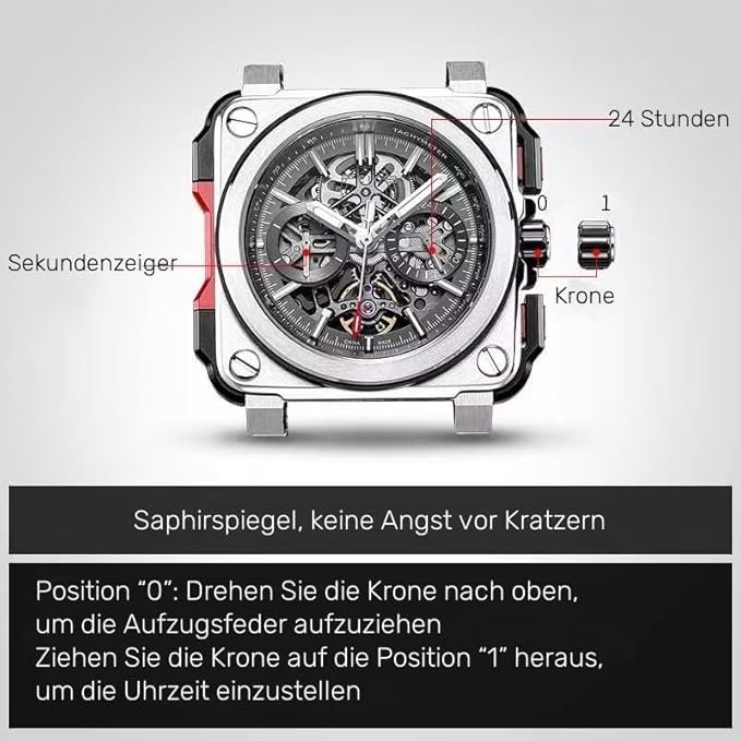 FEICE FM507 Men's Automatic Skeleton Black Analog-Digital Watch Mechanical Calendar Mens Black Wristwatch Square Sport Luminous Clock Watches 10ATM Waterproof Watches, Sport - Image 7