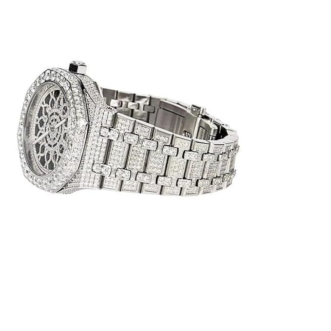 MASTER OF BLING Mens Stainless Steel VS Moissanite Skeleton Dial Octagon Hip Hop Luxury Analog Watch, Silver - Image 3