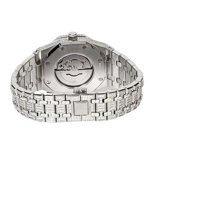 MASTER OF BLING Mens Stainless Steel VS Moissanite Skeleton Dial Octagon Hip Hop Luxury Analog Watch, Silver - Image 4