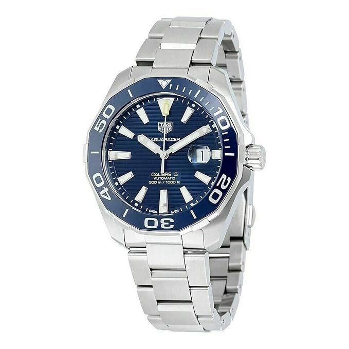 TAG Heuer Men's Aquaracer WAY201B.BA0927 Watch, Blue Dial, Yellow Stainless Steel Bracelet Analog Watch, 43mm, 300M Water Resistant, Swiss Automatic Movement, Silver Strap